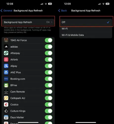 Disable Background App Refresh to Conserve Battery