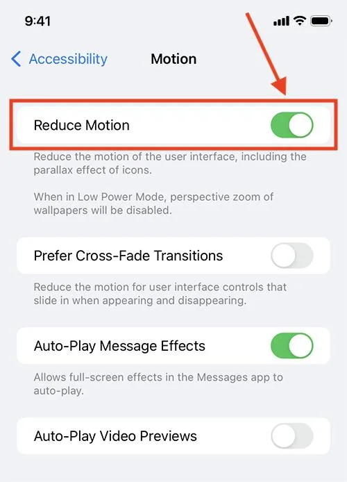 Reduce Motion and Visual Effects